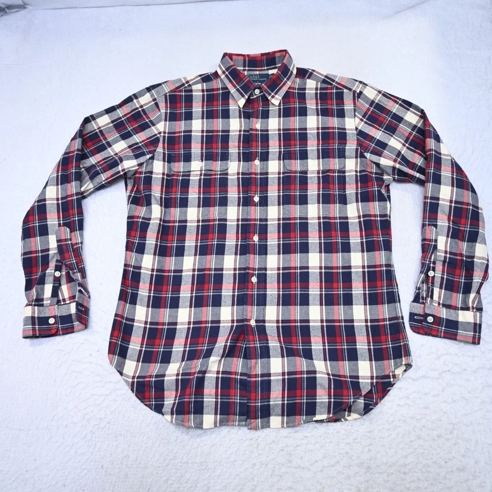 Polo Ralph Lauren Work Shirt Classic Fit Plaid Long Sleeve Button Up Mens Medium